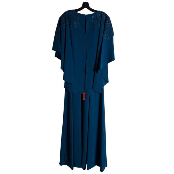Sachin & Babi Wren Moroccan Blue Cape Embroidered Gown Size 4 - Picture 11 of 12
